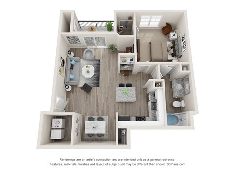 Floor plan for 1 bed, 1 bath, 760 sqft